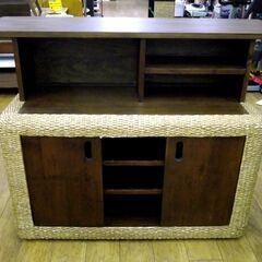 アジアン ラタン バーカウンターテーブル 幅：150㎝ 上下分割式 ハイカウンター ハワイアン風 バリ風 トロピカル 籐家具 収納 札幌市 厚別区の画像