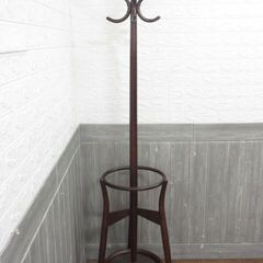 ss5276　秋田木工　ポールハンガー　木製　ダークブラウン　高さ183cm　コート掛け　傘立て　コートハンガー　コートツリー　こげ茶　玄関収納　帽子　かばん　バッグ　洋服　掛け　アンティーク