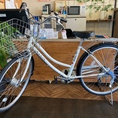 【前後タイヤ・後輪チューブ新品！maruishi】LEDオートライト　6段変速　26インチ自転車　ホワイト 前後タイヤ・後輪チューブ新品！maruishi】LEDオートライト 6段変速 26
