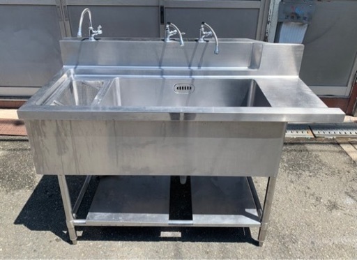 業務用 特注 2槽シンク 幅1375×奥720×高さ810(mm) 流し台 キッチン 手洗い場 水切りシンク二層 二槽 2層 二層シンク ソイルドシンク 大阪