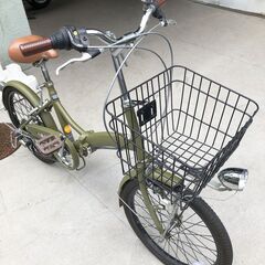 中古☆LUXURIOUS 折り畳み自転車 カーキ 20インチ お洒落 6段変速付き★の画像