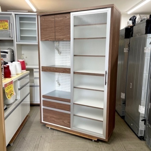 【超美品‼️】株式会社ガルト ウォールナット調♪ 120cm幅ダイニングボード 食器棚 キッチン収納家具 ダークブラウン♪