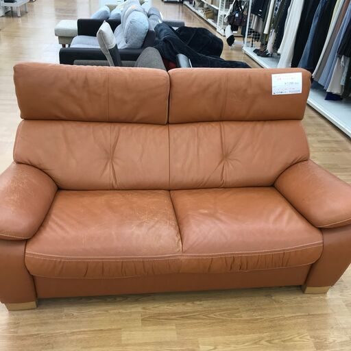 ★ジモティ割あり★  2人用レザーソファ オレンジ H95×W160×D80 クリーニング済み KJ2257