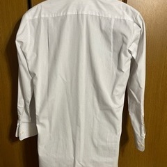 ワイシャツ 白ベース 細い青のストライプデザイン 首黄ばみあり③の画像