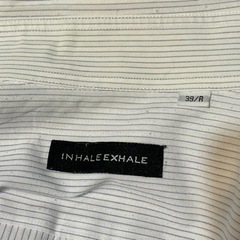 ワイシャツ 白ベース 細い青のストライプデザイン 首黄ばみあり③の画像