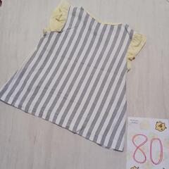 【No.182】　80サイズ　ベビー女の子服　半袖　トップス　Tシャツ　黄色　ストライプの画像