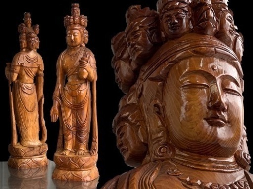 十一面観音菩薩立像◇木彫◇観音様◇高さ92cm◇仏教美術◇A100