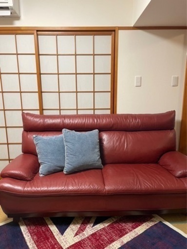 ★期間限定出品★3人掛け本革ソファ　赤美品