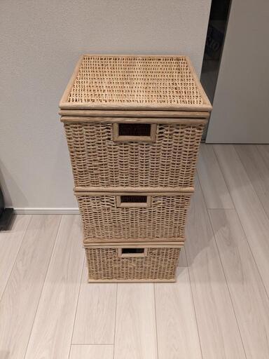 重なるブリ材角型バスケット 大 3セット
