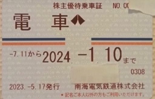 本日のみ出品　　南海株主優待券
