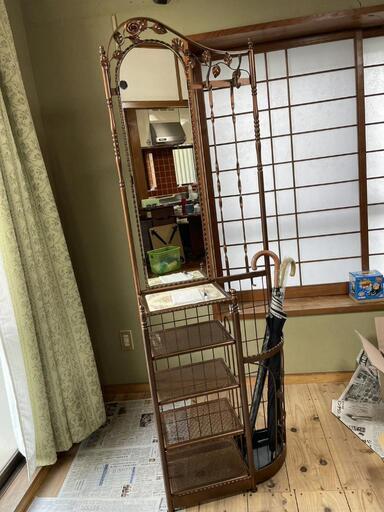★取引中★電話台 傘立て 鏡付き ミラー 収納棚 多機能収納