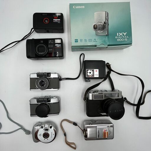 【 カメラまとめて８個 】 キャノン ニコン 富士フィルム raynox オリンパス KONICA NATIONAL 他　動作未確認　ジャンク