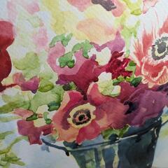 花　絵画　リトグラフ　版画　水彩画風　インテリア　額　美術品　大型 #BSの画像