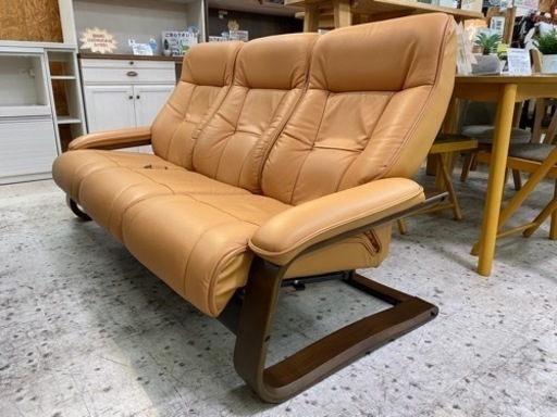 【愛品館 江戸川店】FUJI FURNITURE（冨士ファニチア）手動リクライニング本革3Pソファ ID:156-019226-007