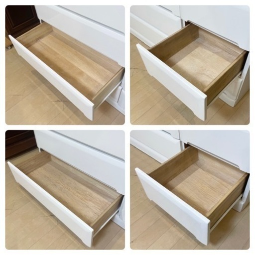 【美品‼️】大川家具 120cm幅4段ローチェスト タンス 衣類収納家具 鏡面仕上げホワイト♪