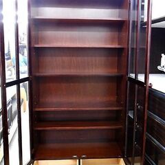 書棚 民芸調本棚 180×85cm HASEGAWA オホーツク ガラス戸高級家具 大型