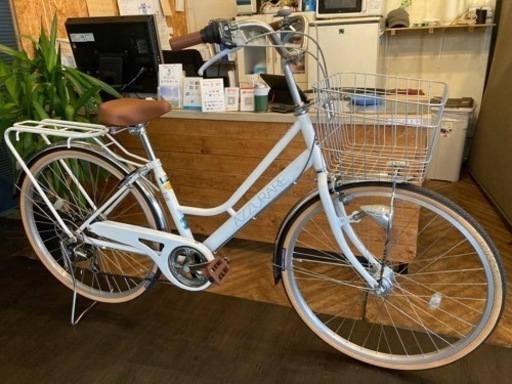 【LEDオートライト】6速　26インチ自転車　白