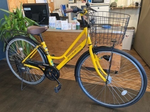 【前輪タイヤ・前輪チューブ新品！】LEDオートライト　6段変速　27インチ自転車　イエロー