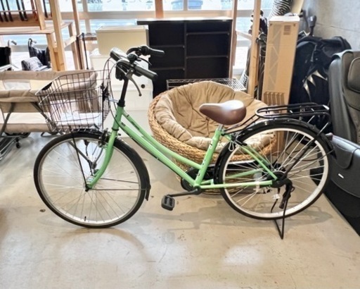 マルイシ 自転車 グリーン 26インチ スマホケース付き