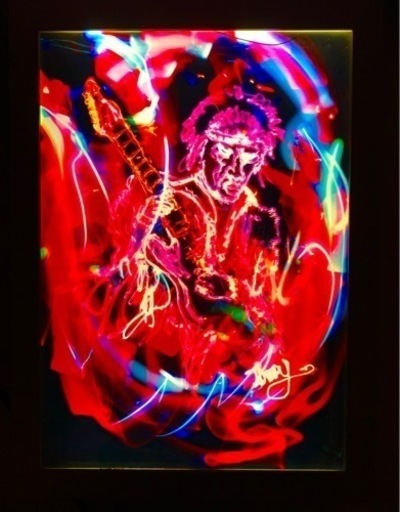 JIMI HENDRIX 特大ペンライトアートフィルムとLEDバックライトのホワイトパネル額