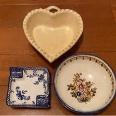 ハート　丸　四角（スペイン灰皿）　かわいい小物入れ食器