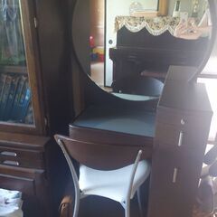 〜木製ドレッサー  化粧台 椅子付き ブラウン ミラー付  