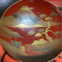 骨董　会津塗　鉄錆蒔絵　赤富士の図　蓋付椀　漆器　5セットの画像