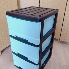 【引取】①② 3段衣装ケース 衣類ケース 収納棚 グリーン緑