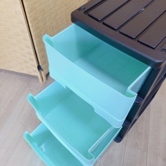 【引取】①② 3段衣装ケース 衣類ケース 収納棚 グリーン緑の画像