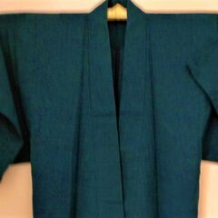 【中古】単衣着物　深緑がかった青の着物　地柄はなしで合わせやすい...