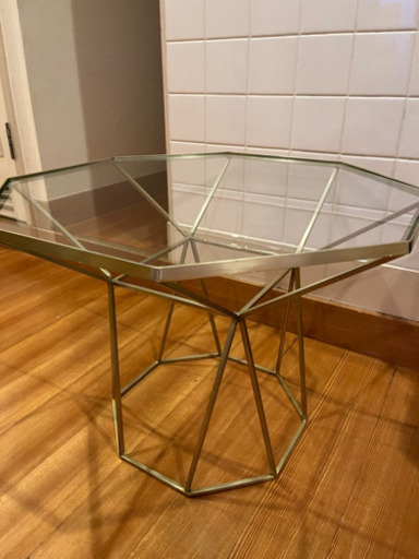 3月上旬迄予定！ZARA HOME ベッドサイドテーブル 八角/ガラス/ゴールド