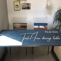 青色がおしゃれ！チークテーブル天板(ＢＬＵＥ)＋アイアンレッグの画像