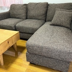 【良品】3人掛けロングソファー　ブラウン