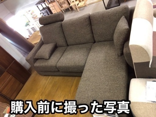 【良品】3人掛けロングソファー　ブラウン