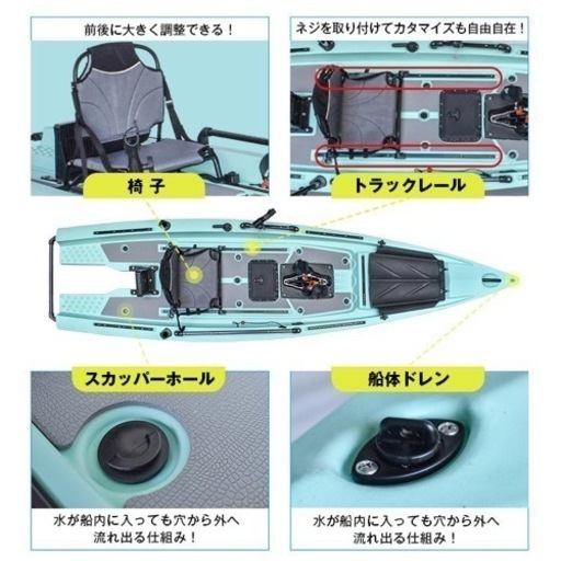 【新品】カヤック ペダル式 フィッシングカヤック ペダル 手漕ぎ 足漕ぎ 船外機 シーカヤック パドル フィッシング 釣り カヌー ボ
