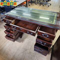 【愛品倶楽部柏店】英国クラシック 両袖プレジデントデスク 天板レザー加工 (鍵1本付) アンティーク/ヴィンテージ/レトロ/イギリスの画像