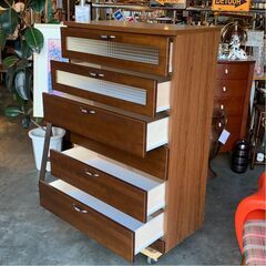 中村敬木工 6段チェスト 木製チェスト ブラウン ガラスタイル シルバー