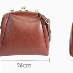新品 がま口 ショルダーバッグ＆付け替えストラップ レトロ 牛革 肩掛けOKの画像