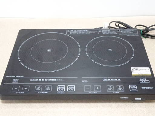 ☆★hf■★IRIS OHYAMA/アイリスオーヤマ 2口IHクッキングヒーター EIH-1470V-B★工事不要/音声ガイド/前面フルフラット/動作品