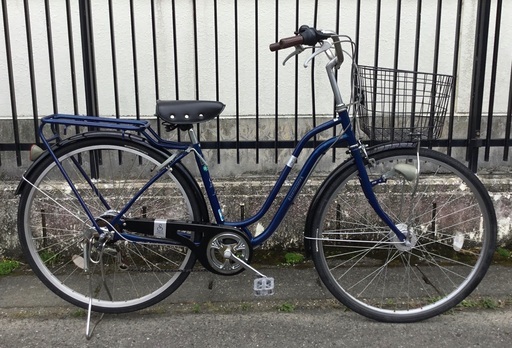 ＜整備済・美品車＞シティサイクル・27インチ自転車・外装6段変速・LEDライト 鍵付き・新品交換部品多数で超お得！ネイビー・お手入れでピカピカ♪