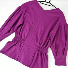 【No.62】美品 シフォンスリーブ七分丈トップス Mサイズ パープル 紫の画像