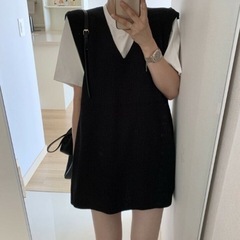 新品未使用　marcydorn  ウエストマークショート丈ワンピースニット　ブラックの画像