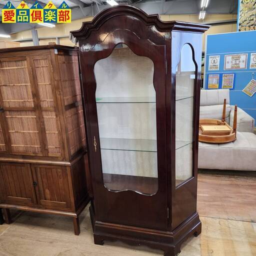 【愛品倶楽部柏店】アンティーク風デザイン ガラスキャビネット 鍵付き