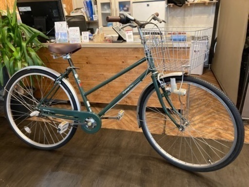 【前輪タイヤ・前輪チューブ新品！】LEDダイナモ　内装3段　26インチ自転車　モスグリーン　名古屋プレミアム商品券×金鯱マネー参加店舗