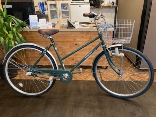 【前輪タイヤ・前輪チューブ新品！】LEDダイナモ　内装3段　26インチ自転車　モスグリーン　名古屋プレミアム商品券×金鯱マネー参加店舗