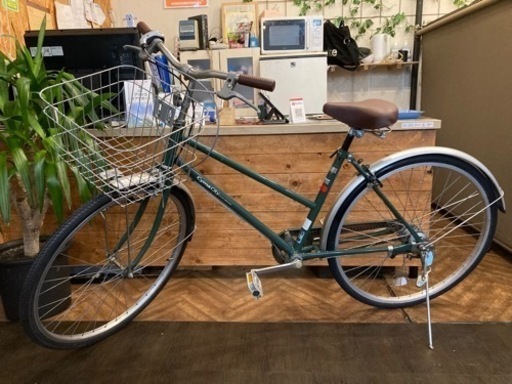パナソニック自転車 【前輪タイヤ・前輪チューブ新品！】LEDダイナモ　内装3段　26インチ自転車　モスグリーン　名古屋プレミアム商品券×金鯱マネー参加店舗