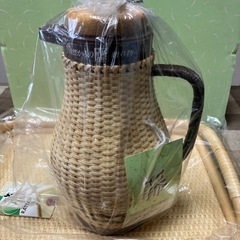 籐ウォーターピッチャー.トレー.冷茶グラスセットの画像
