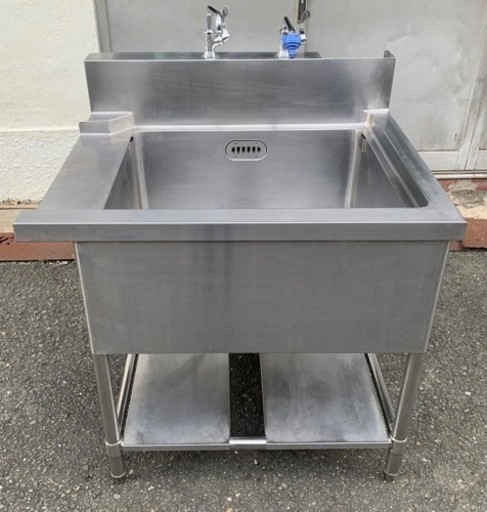 業務用 ソイルド 1槽シンク 二口蛇口付き 幅870×奥720×高さ810+150(mm) 流し台 一層 一槽 キッチン 手洗い場 厨房機器 1層シンク 大阪発