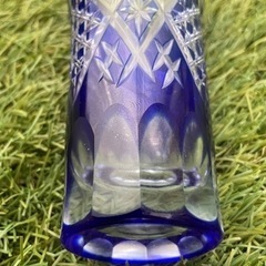 瑠璃被せ　切子　グラス　ガラス　5客  新品未使用の画像