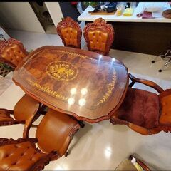 象嵌　アンティーク家具　ダイニングセット６人用　の画像